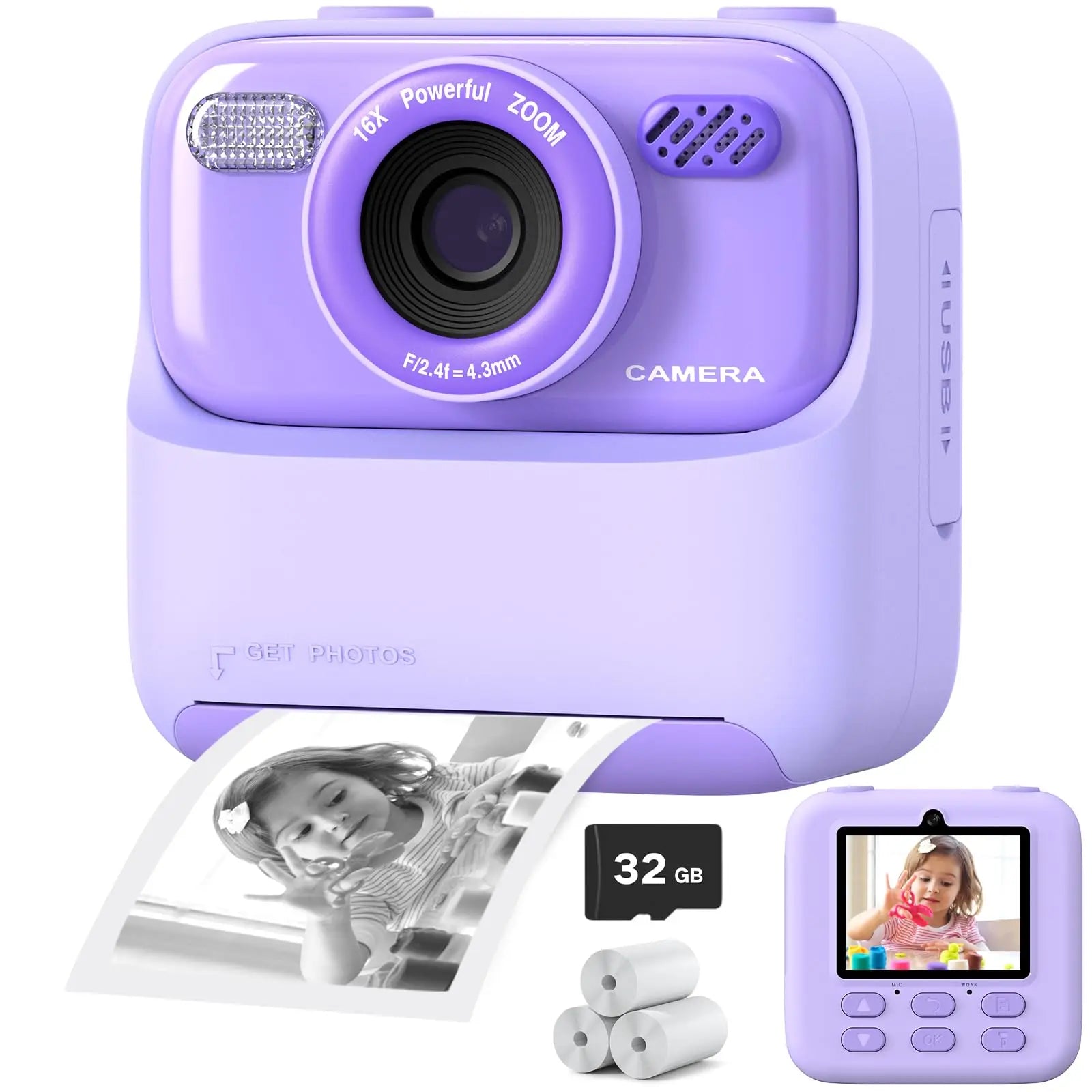 AMORUS Kids Camera Instant Dual Lens Selfie