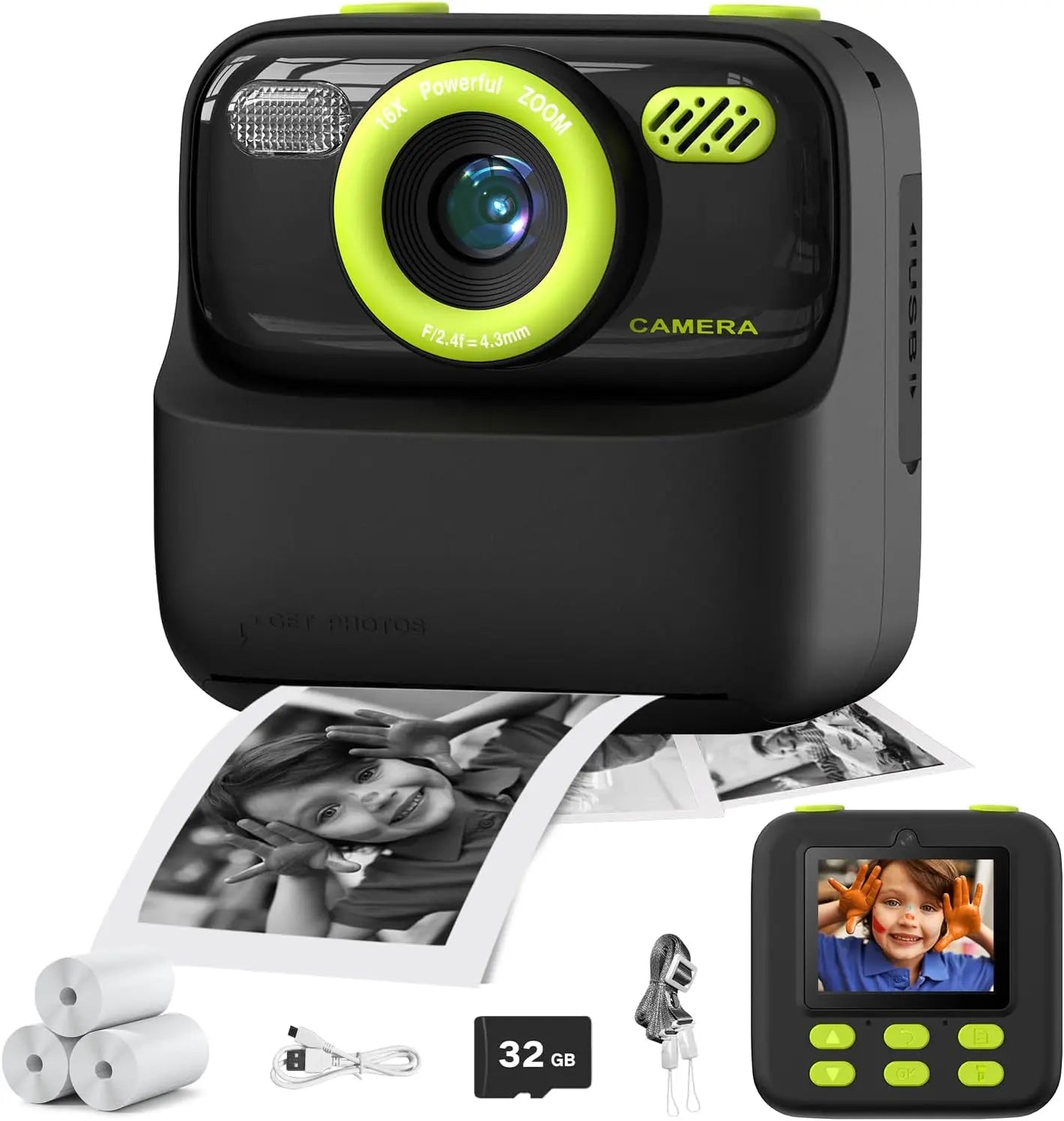 AMORUS Kids Camera Instant Dual Lens Selfie
