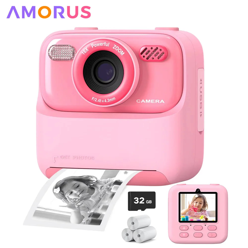 AMORUS Kids Camera Instant Dual Lens Selfie