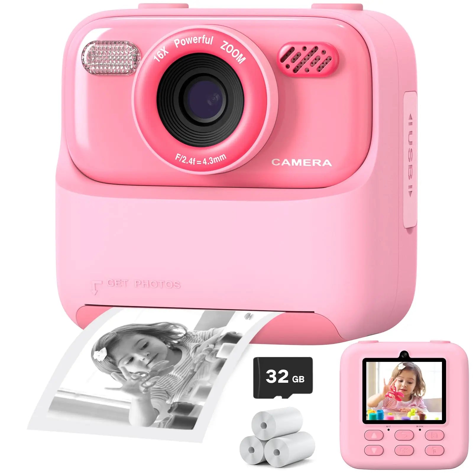 AMORUS Kids Camera Instant Dual Lens Selfie